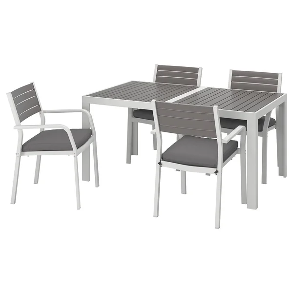 IKEA - SJ腖LAND Table and 4 Armchairs, Outdoor, SJ腖LAND Dark gray/Fr鰏鰊/Duvholmen Dark Gray, 61 1/4x35 1/4
