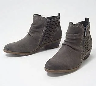 Earth Origins Leather Ankle Boots - Collette Cheryl, Size 6 Wide, Grey Brick