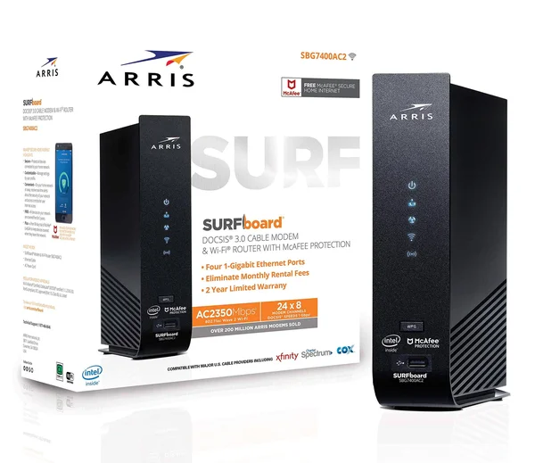 Arris SURFboard SBG7400AC2 Wireless Router - Cable Modem - 2.35 Gbps - 2.4 GHz - 5 GHz - Gigabit Ethernet - 802.11n/ac Wave 2