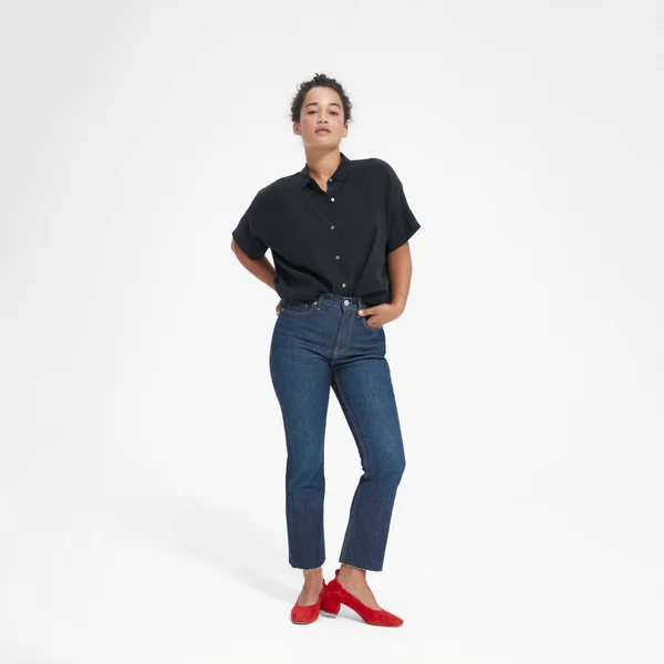 Women's Clean Silk Short-Sleeve Square Shirt by Everlane in Black, Size 16