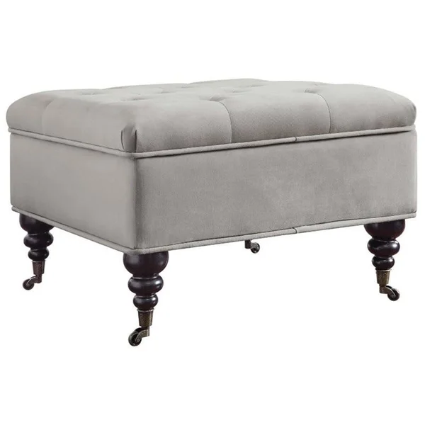 Natural Greige Square Tufted Storage Ottoman in Pearl Gray