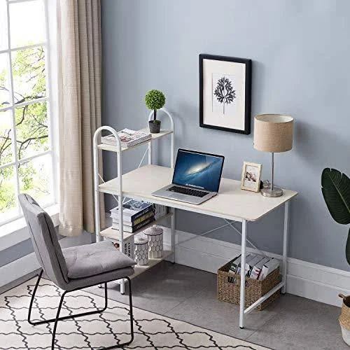 Home Bi Computer Desk with Storage Shelves 47 inch - Reversible Study Writing Table with Adjustable Bookshelf, Home Office Wood P