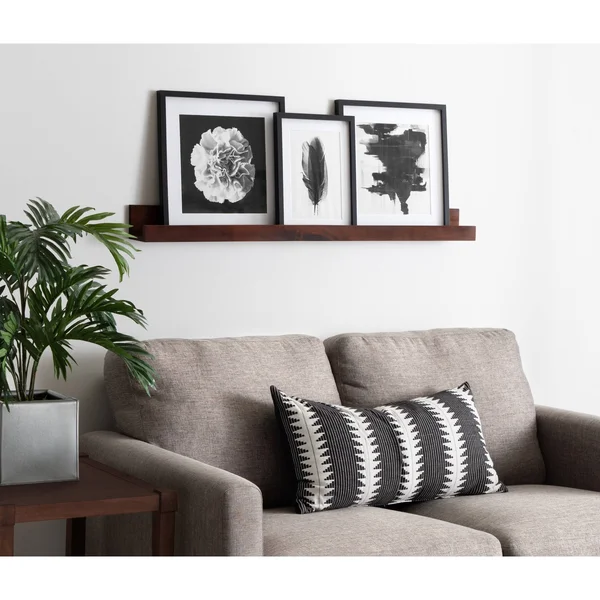 Kate and Laurel Levie Modern Floating Wall Shelf Picture Frame Holder Ledge, Dark Walnut Brown