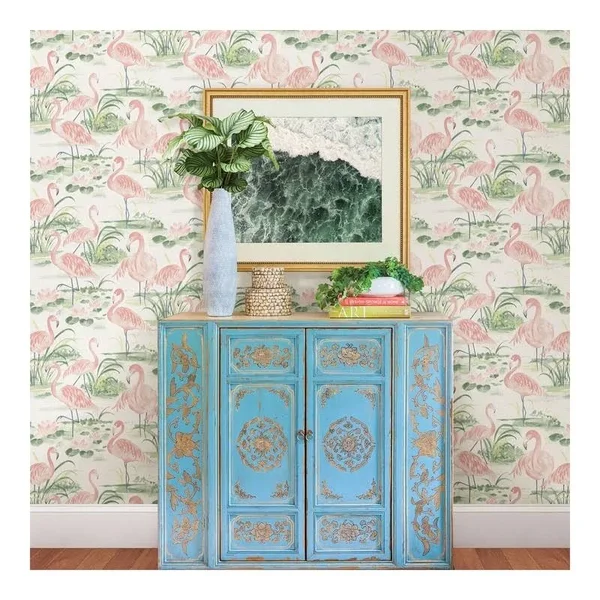 Chesapeake 3120-13601 Everglades Coral Flamingos Wallpaper - Pink