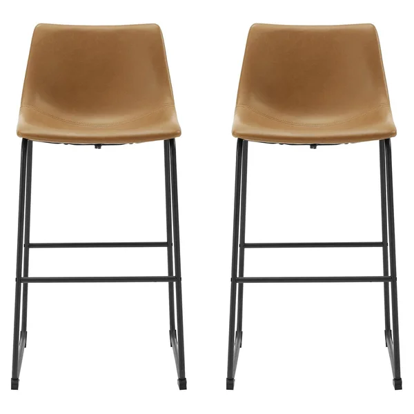 Manor Park 30 in. Upholstered Armless Bar Stools - Set of 2 - Whiskey Brown
