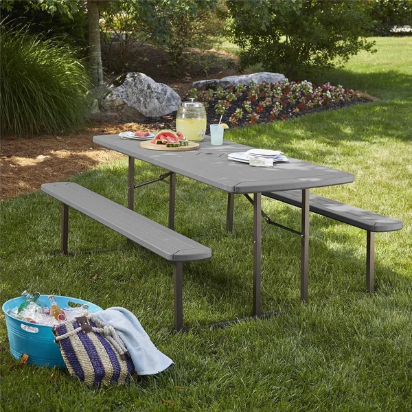 Cosco 6 ft. Dark Gray Wood Grain Folding Picnic Table