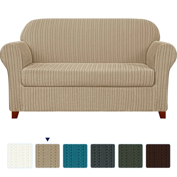 Subrtex 2-Piece Striped Sofa Covers Washable Cushion Protector - Khaki