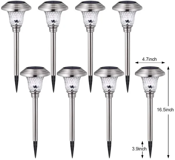 Beau Jardin 8 Pack Solar Lights Bright Pathway Outdoor Garden Stake Glass Stainless Steel Waterproof Auto on