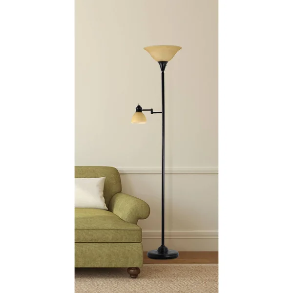 Adesso Swing Arm Torchiere Floor Lamp with Reading Light (Antique Bronze)