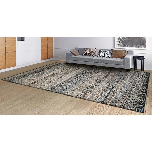 Couristan Zahara All Over Diamond Black/Light Blue/Oatmeal Area Rug - 9&2x22 x 12&5x22