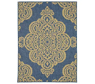 Veranda Living 7'x10' Large Medallion Inoutdoor Reversible Rug, Denim