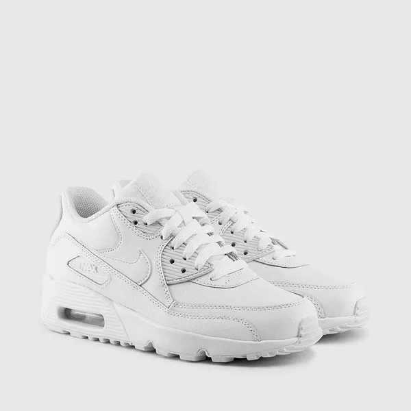 Nike Big Kids& Air Max 90 Leather Casual Shoes in White Size 4.0