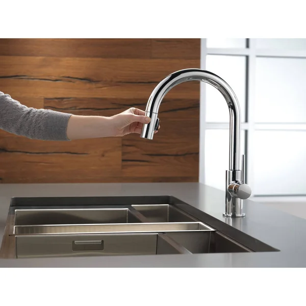 Delta Faucet 9159-LS-DST Trinsic Single Handle Kitchen Swivel Pull-Down, Chrome