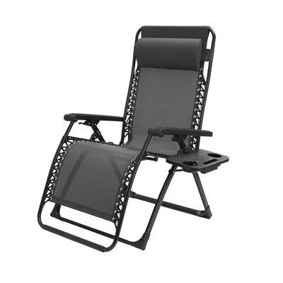 Outdoor Patio Folding Zero Gravity Lounge Chair, Camp Reclining Chair with Pillow and Cup Holder for Poolside, Backyard Lawn and B