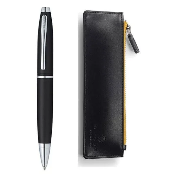 Cross Calais Matte Black Ballpoint Pen & Trackr Pouch Set