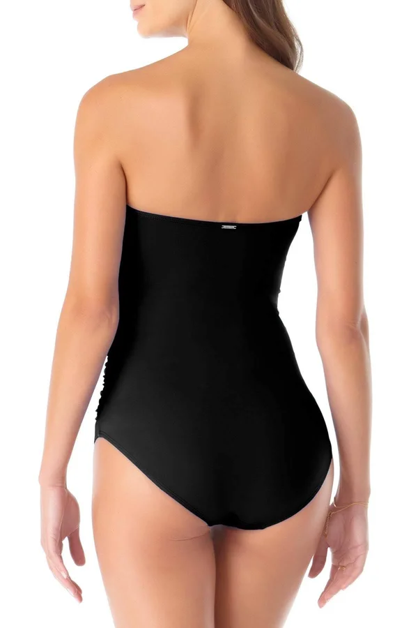 Anne Cole Womens Ruched Twist Front One-Piece Swimsuit Black 16