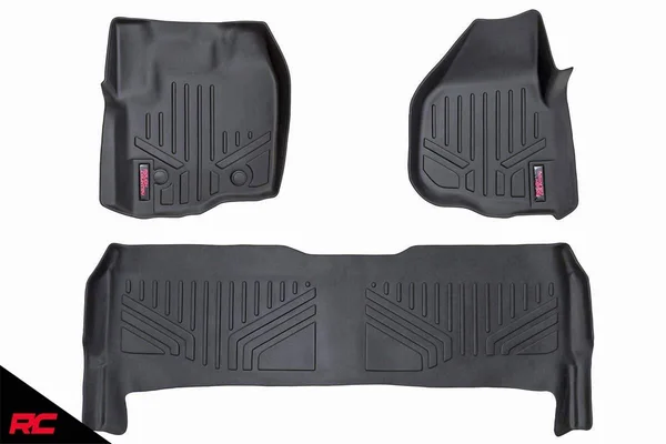 Rough Country Heavy Duty Floor Mats Front/Rear-(12-16 Ford Super Duty Crew Cab Raised Pedal)
