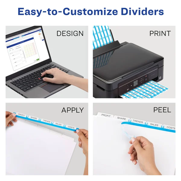 Avery Print & Apply Clear Label Dividers - Index Maker Easy Apply Printable Label Strip, 5 Multicolor Tabs, 25 Sets (11423)