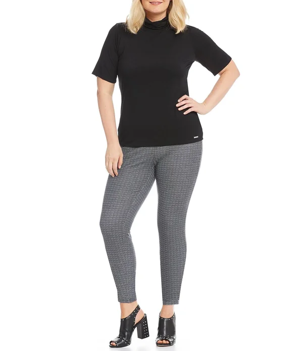 Michael Michael Kors Women's Short Sleeve Mock Neck Top - Black - 2x