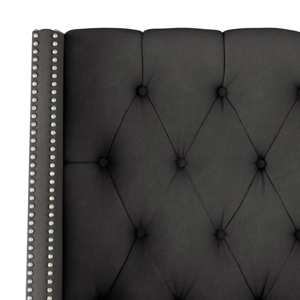 Full Diamond Tufted Wingback Headboard Dark Gray Velvet with Silver Nail Buttons - Skyline Furniture