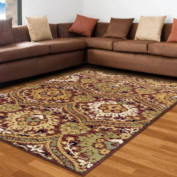 Miranda Haus Oriental Floral Damask Polypropylene Indoor Area Rug Light Blue 7& x 9& 7& x 9& Indoor