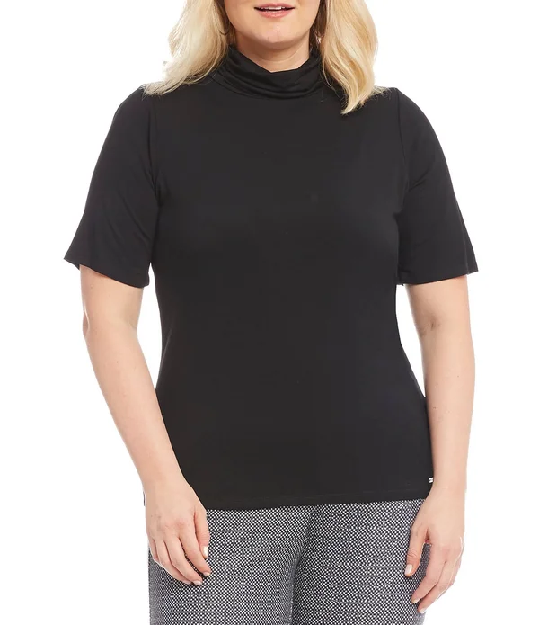 Michael Michael Kors Women's Short Sleeve Mock Neck Top - Black - 2x
