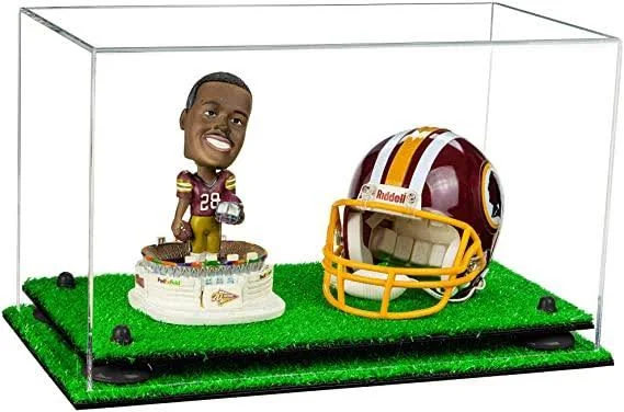 Versatile Deluxe Acrylic Display Case - Medium Rectangle Box with Mirror, White Risers and Turf Base 15 inch x 8 inch x 9 inch (