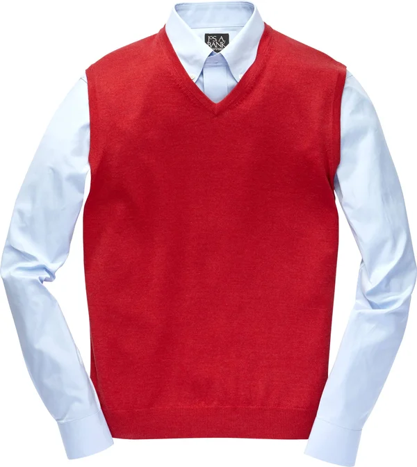 JoS. A. Bank Men's Traveler Collection Merino Wool Sweater Vest, Red, Small