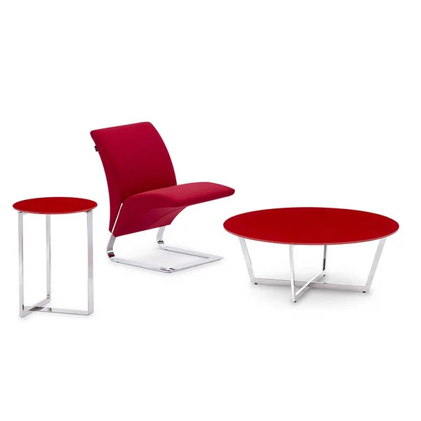 Zuri Modern Carmesi End Table - Red Opaque Glass with Polished Stainless Steel Base