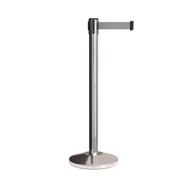 Retractable Belt Stanchion - 10 ft. Belt Stainless Steel Post - 25 Belt Colors and Text by Crowd Control Warehouse