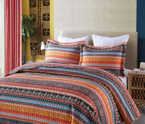 MarCielo 3 Piece Bohemian Quilt Bedspread Set By012 - Queen
