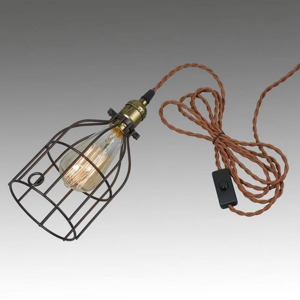 AXILAND Industrial Vintage Style Mini Plug in Pendant Light Metal Bird Cage Edison Hanging Light with Toggle Switch