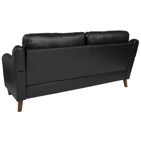 Upholstered Bustle Back Sofa in Gray Leather