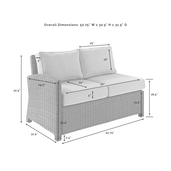 Bradenton Outdoor Wicker Sectional Left Side Loveseat - Gray/Weathered Brown - Crosley