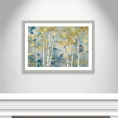 &Gilded Forest I& Floater Framed Print Charlton Home Frame Color: Brushed Silver - Size: 31x22 H x 43x22 W x 1.25x22 D