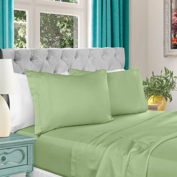 Egyptian Cotton Sheet Set, 1000-Thread Count, Solid Sage, Queen