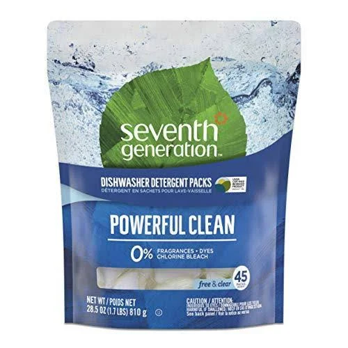Seventh Generation Dishwasher Detergent Packs, Free & Clear, 45 Count