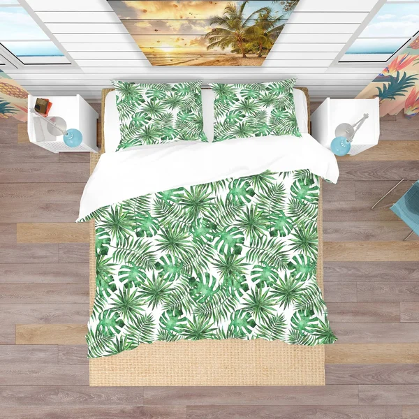 Designart &Leaves & Brunches of Tropical Plants & Trees& Tropical Bedding Set - Duvet Cover & Shams - Twin Cover + 1