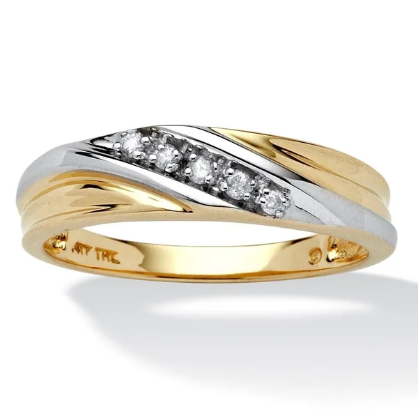 PalmBeach Jewelry Men's 1/10 TCW Round Diamond Two-Tone 10K Gold Diagonal Wedding Band Ring