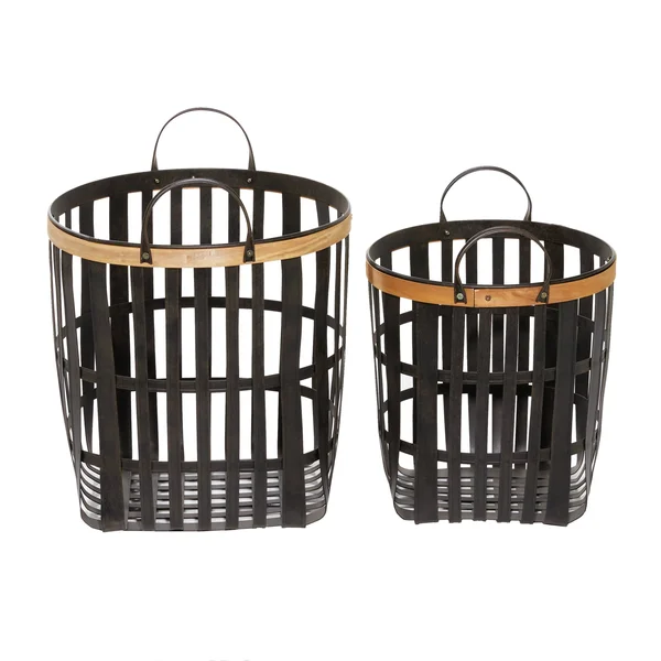 Black Bamboo Farmhouse Storage Basket (Set of 2)