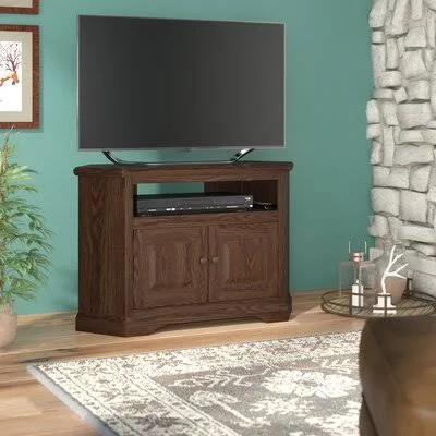 Glastonbury Solid Wood Corner TV Stand for TVs Up to 43x22 Loon Peak Door Type: Plain Glass, Color: Unfinished