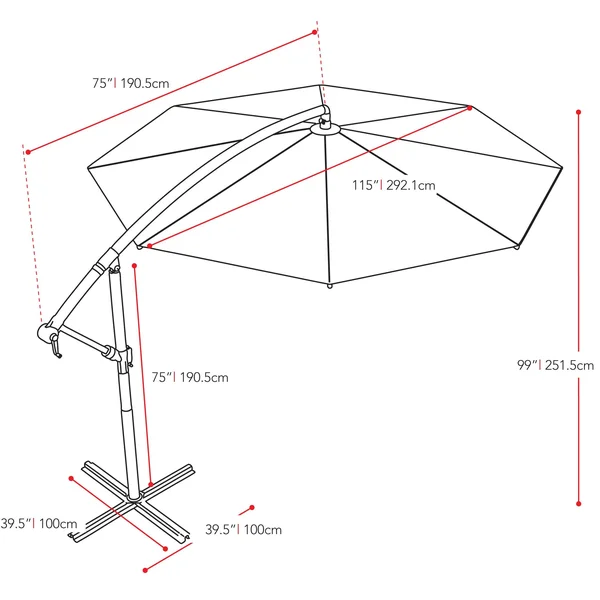CorLiving Offset Patio Umbrella, Red