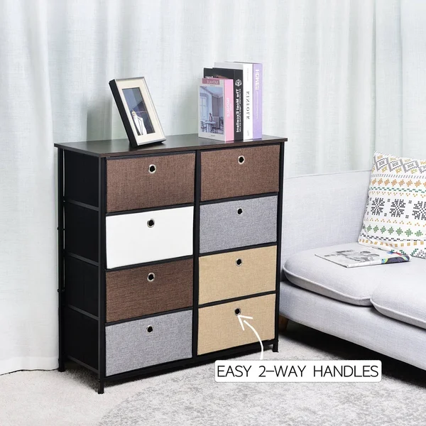 Fabric 8-Drawer Storage Organizer Double Dresser - Wood Color