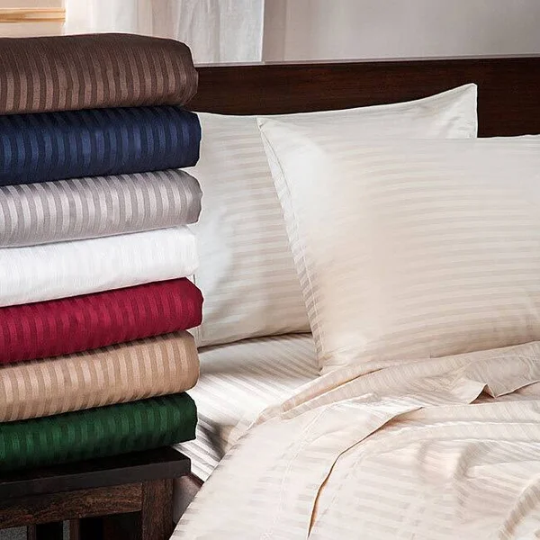 Superior 400 Thread Count Deep Pocket Stripe Cotton Sateen Sheet Set, Twin XL/Brown