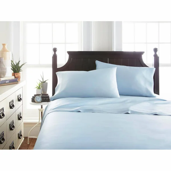 300 Thread Count Premium Bamboo Luxury Solid Sheet Set by Noble Linens - Size: Twin, Blue