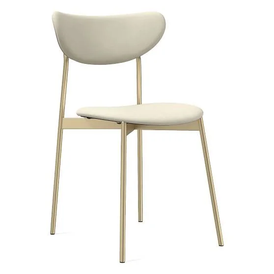 Modern Petal Fully Upholstered Dining Chair - Vegan Leather, Snow, Light Bronze