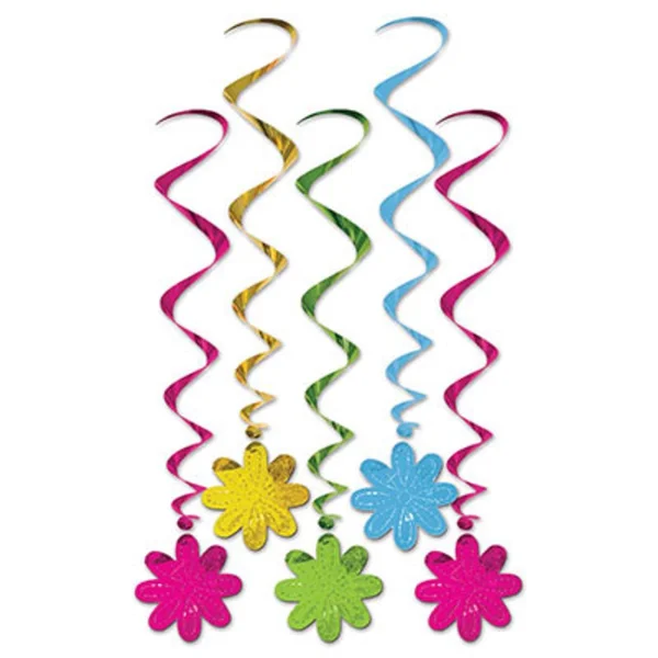 Pack of 30 Assorted Summer Flower Metallic Hanging Party Decoration Whirls 36 inch, Multi-Color