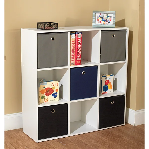 Target Marketing Systems Utility Collection Contemporary Bin Bookcase with Five Storage Bins and Four Cubbies, Designed for