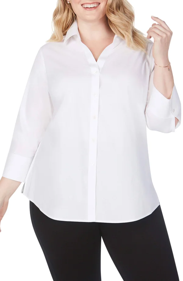 Foxcroft Mary Non-Iron Stretch Cotton Button-Up Shirt - White - 22W