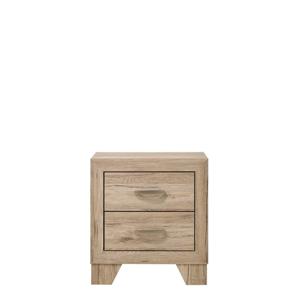Transitional Miquell Rectangular Wood Nightstand with 2 Drawers, Oak